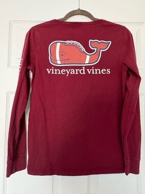 Vineyard Vines Women’s Maroon Football Whale Logo Long Sleeve Tee